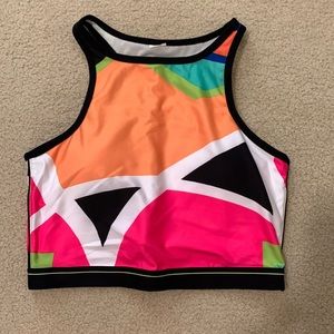 Fabletics neon geometric print design crop top with built-in bra. Size XS.
